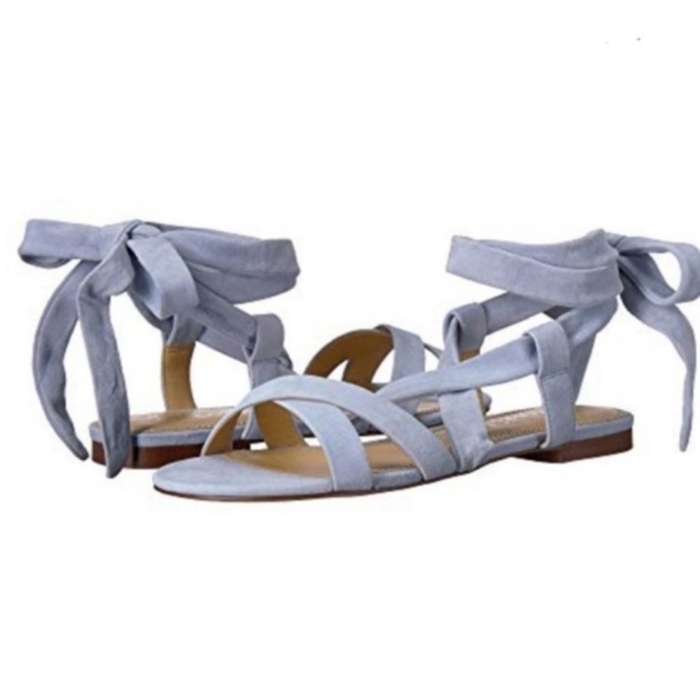 NWOT Splendid Women’s Fedora Sandals Blue Suede Bindings With Wooden Heel